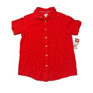 Cat & Jack Youth Boys Short Sleeve Gauze Woven Shirt Red NWT Size Large 10/12